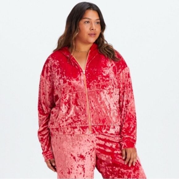 NWT- Fabletics- Crushed Velvet Velour Zip Up Hoodie, Size XL - Picture 4 of 10